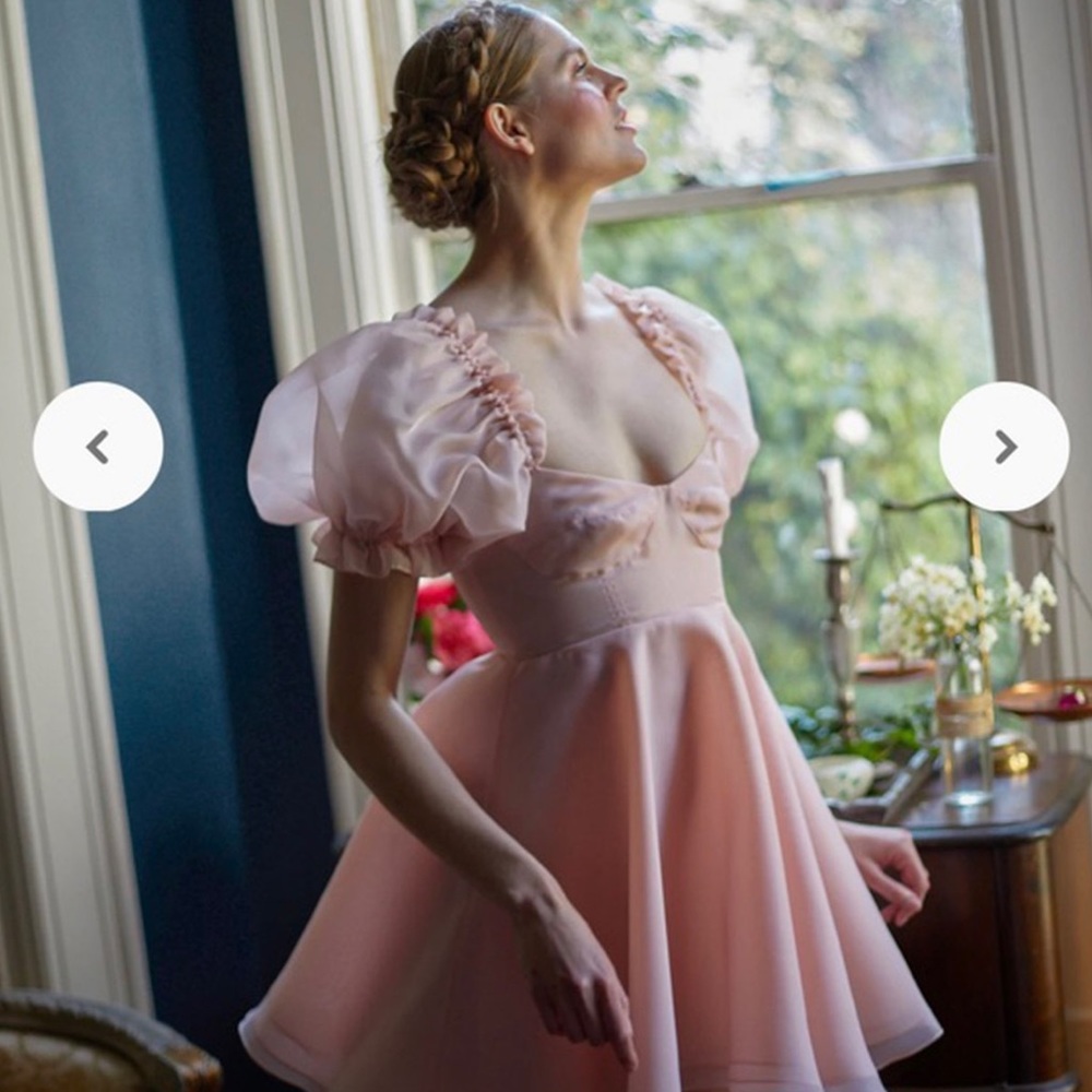 Selkie Blush Puff-Sleeve Mini Dress